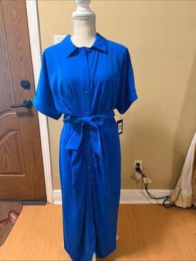 DKNY Button-Front Royal Blue Midi Dress